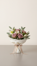 Petite mauve and sage bouquet in raw-edged paper wrap